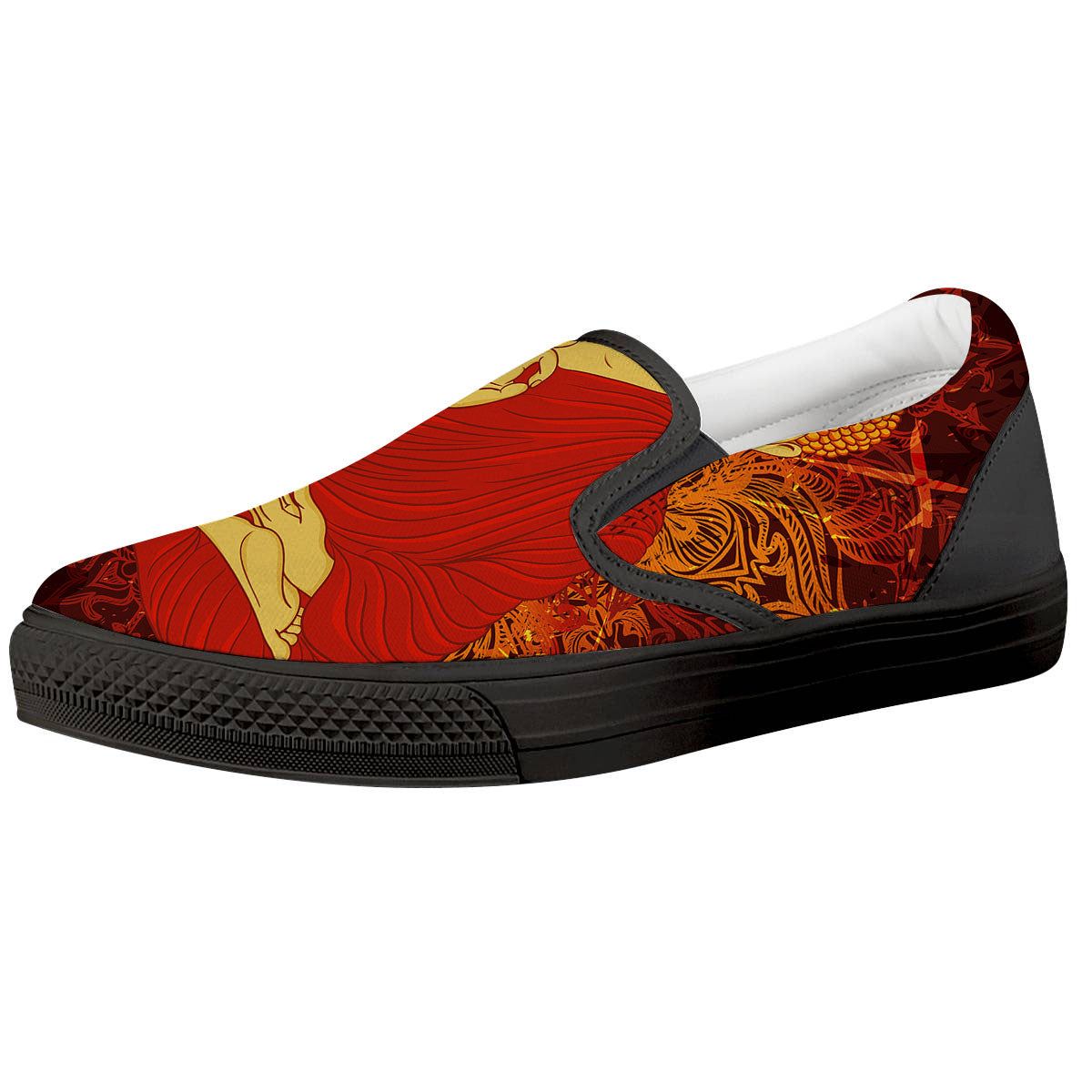 Buddha Statue Vintage Print Black Slip On Shoes-grizzshop