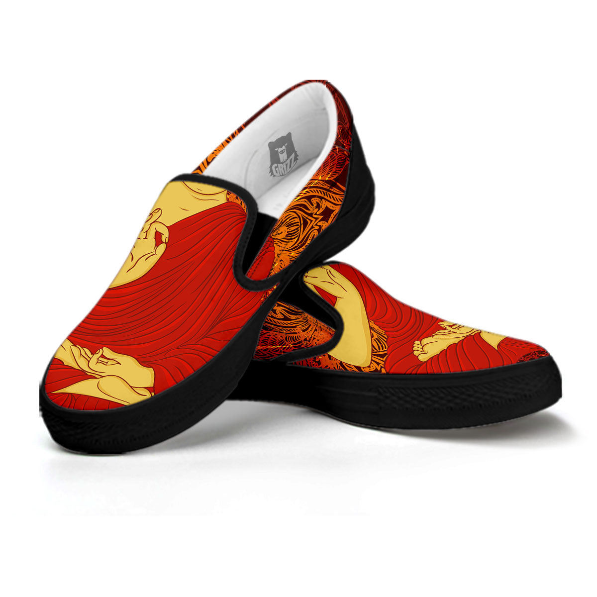 Buddha Statue Vintage Print Black Slip On Shoes-grizzshop
