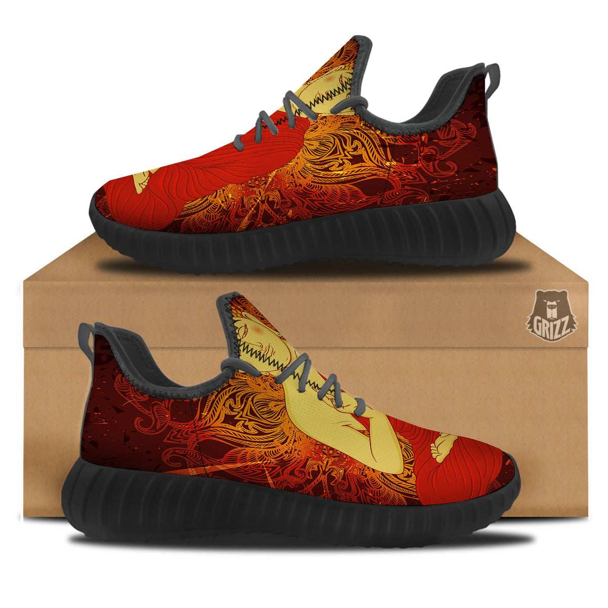 Buddha Statue Vintage Print Black Walking Shoes-grizzshop