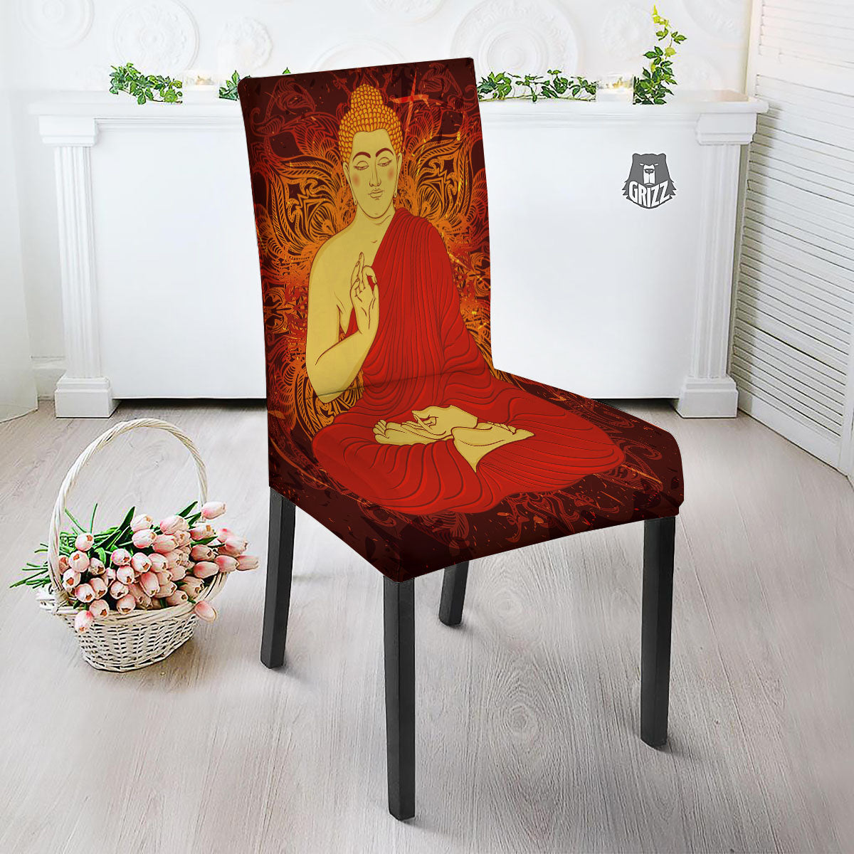 Buddha Statue Vintage Print Dining Chair Slipcover-grizzshop