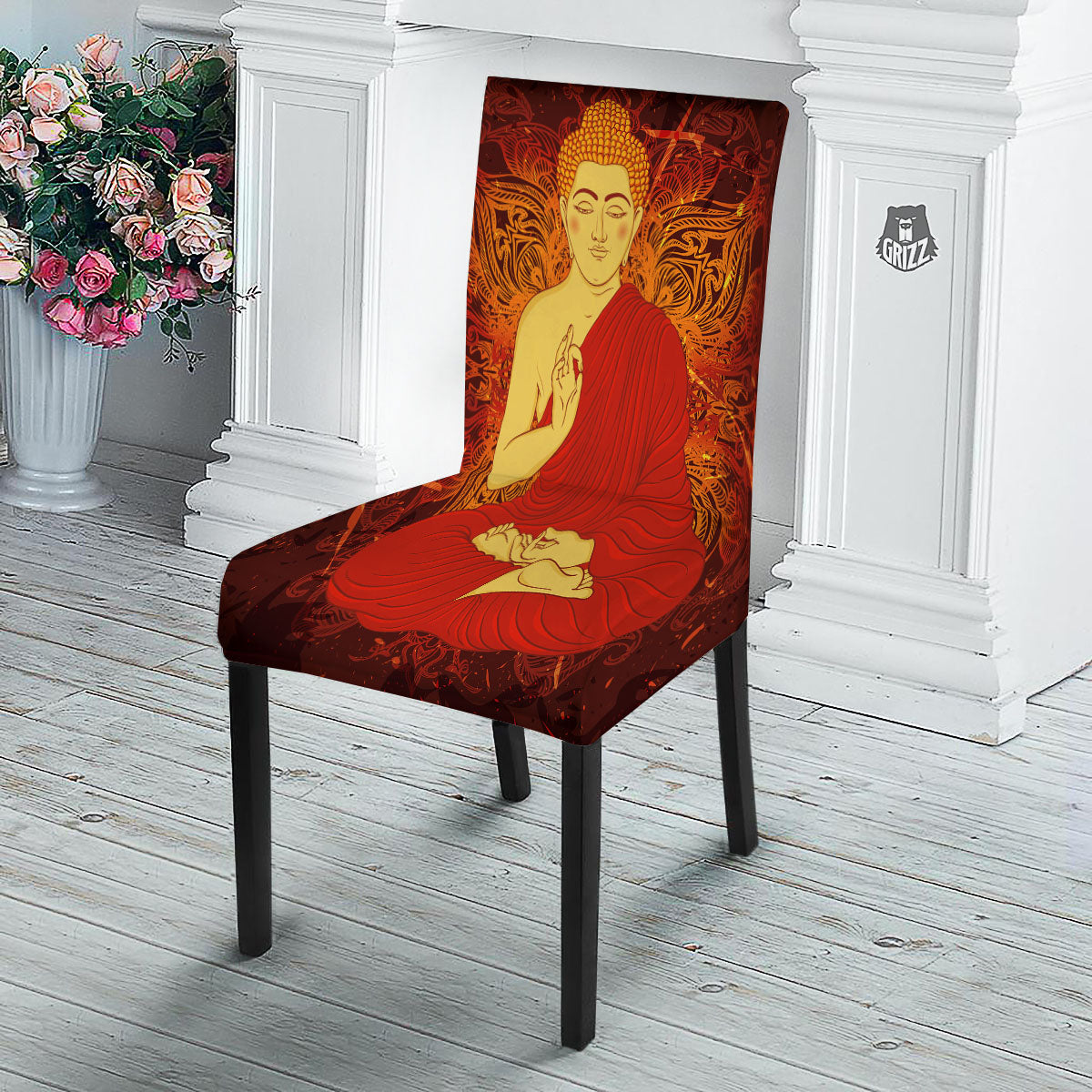 Buddha Statue Vintage Print Dining Chair Slipcover-grizzshop