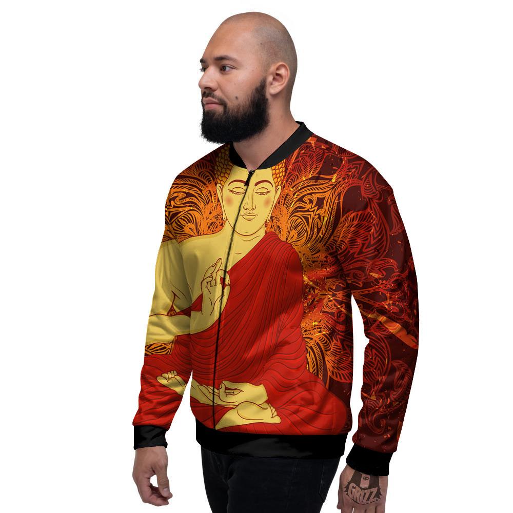 Buddha Statue Vintage Print Men's Bomber Jacket-grizzshop