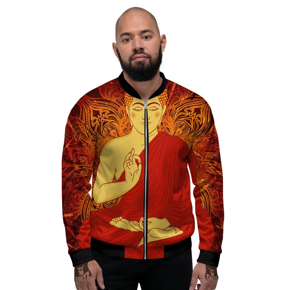 Buddha Statue Vintage Print Men's Bomber Jacket-grizzshop