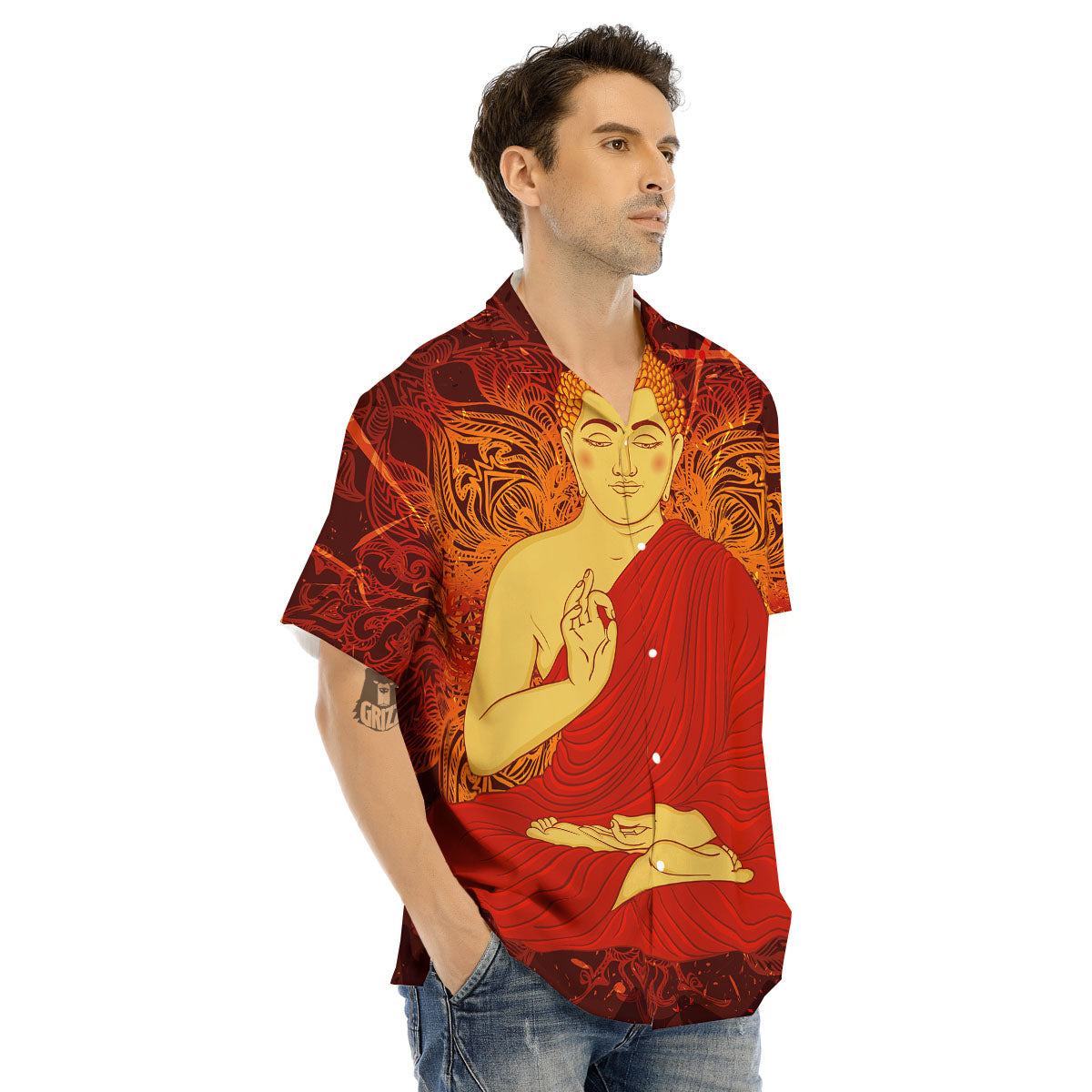 Buddha Statue Vintage Print Men's Hawaiian Shirt-grizzshop
