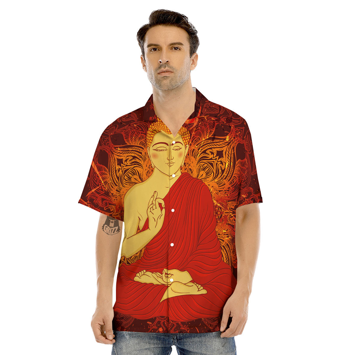 Buddha Statue Vintage Print Men's Hawaiian Shirt-grizzshop