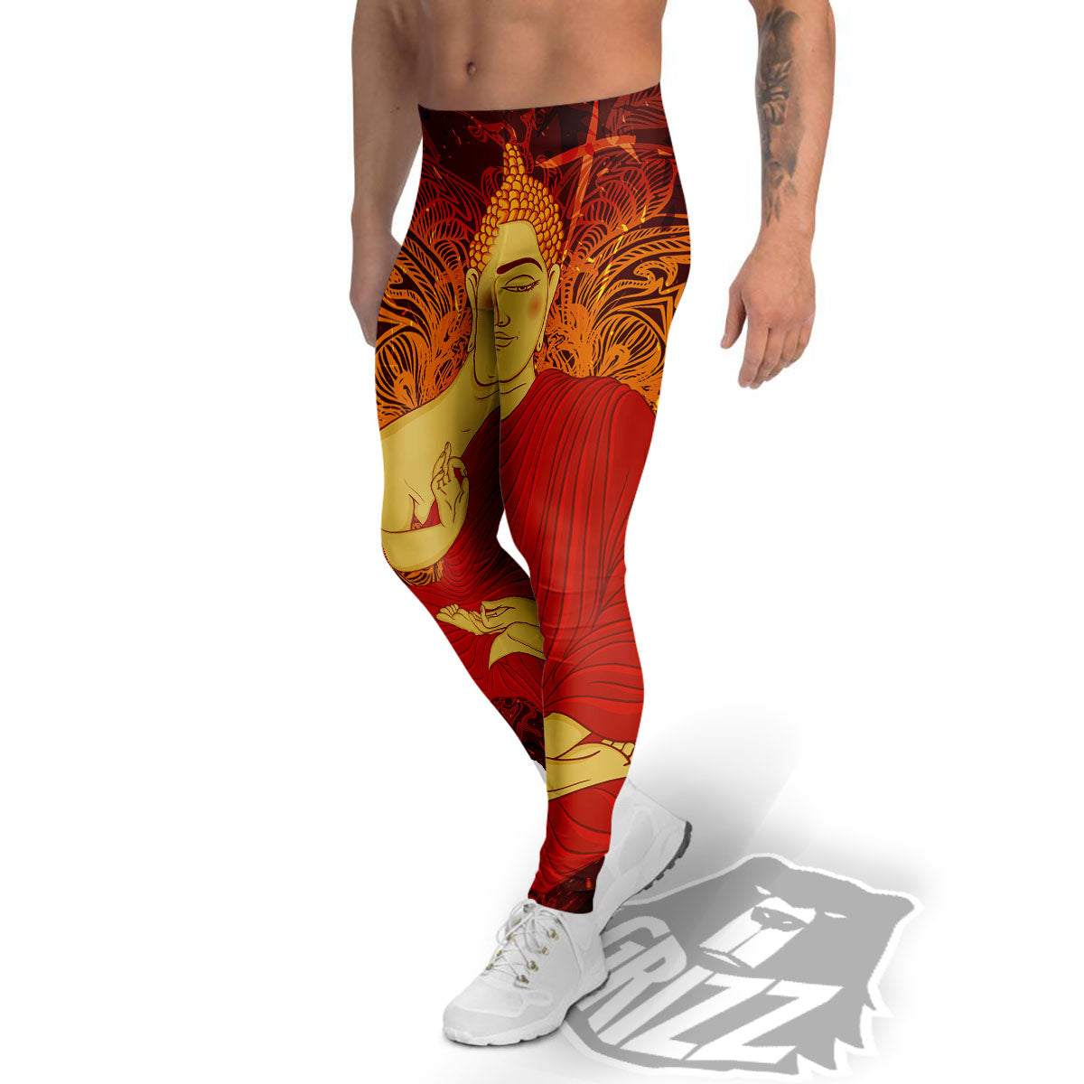 Buddha Statue Vintage Print Men's Leggings-grizzshop
