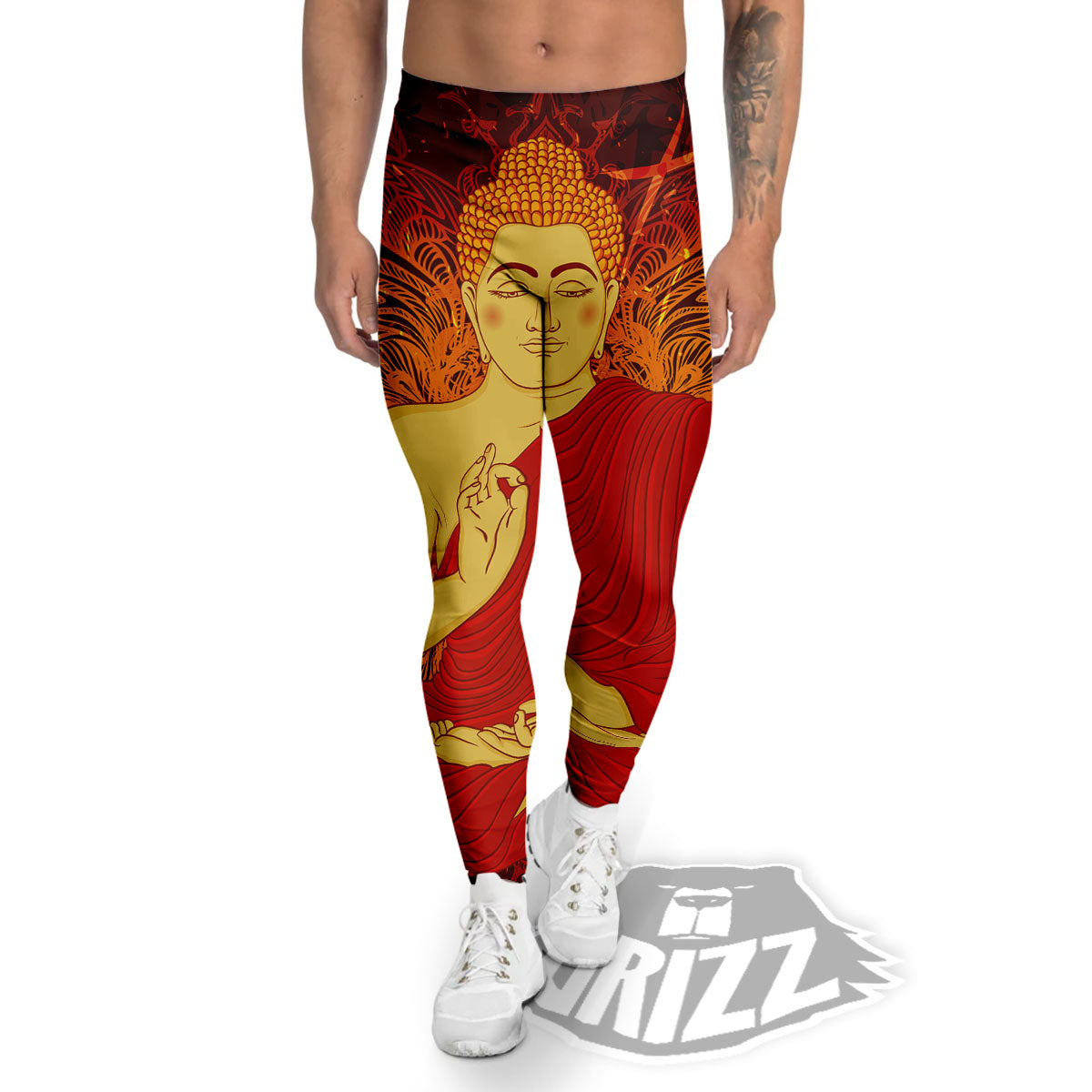 Buddha Statue Vintage Print Men's Leggings-grizzshop