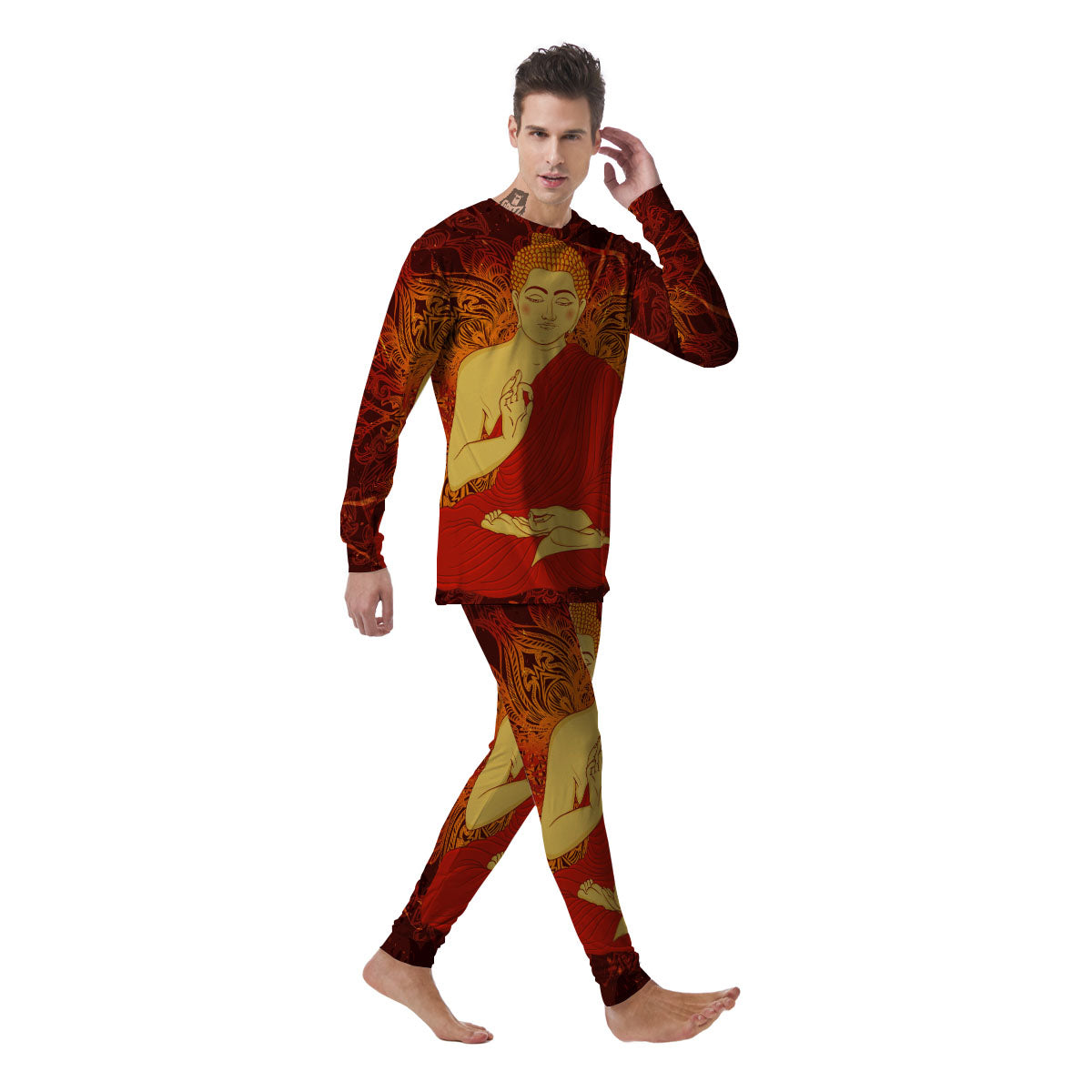 Buddha Statue Vintage Print Men's Pajamas-grizzshop