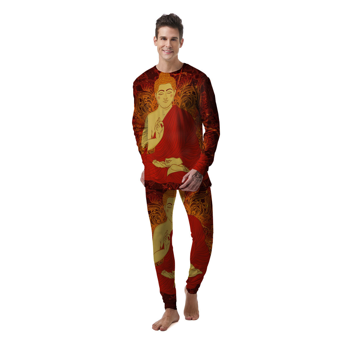 Buddha Statue Vintage Print Men's Pajamas-grizzshop