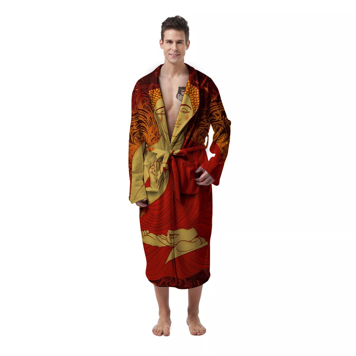Buddha Statue Vintage Print Men's Robe-grizzshop