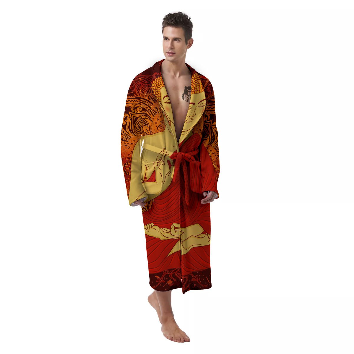 Buddha Statue Vintage Print Men's Robe-grizzshop