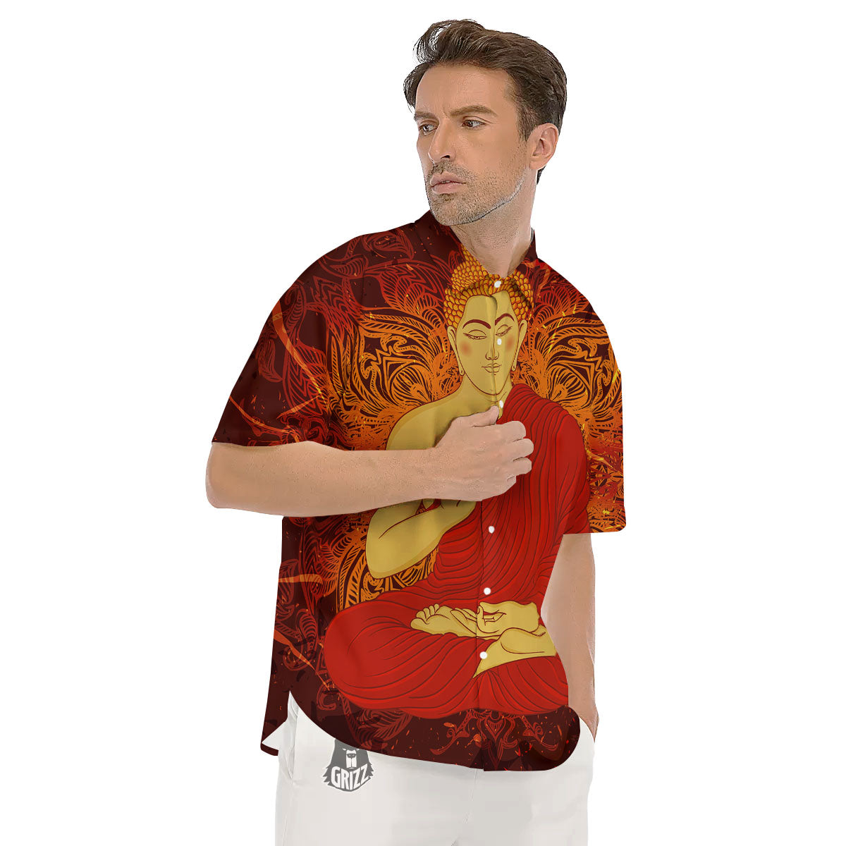 Buddha Statue Vintage Print Men's Short Sleeve Shirts-grizzshop