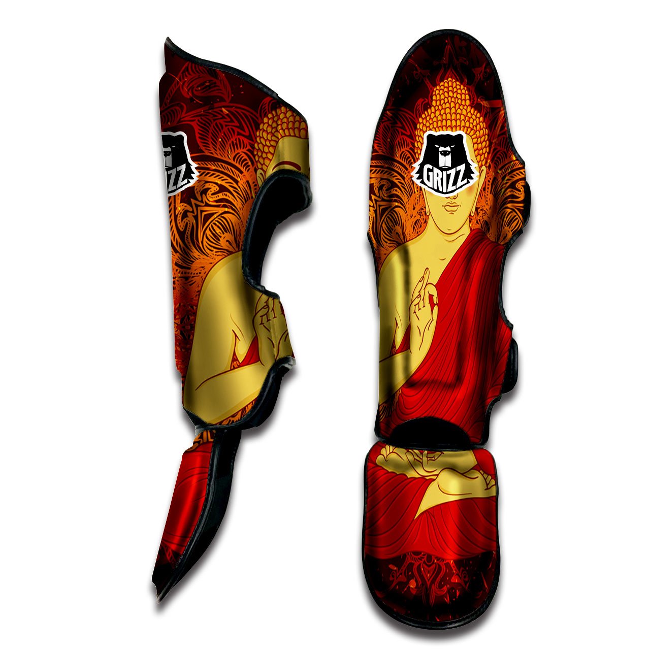 Buddha Statue Vintage Print Muay Thai Shin Guards-grizzshop