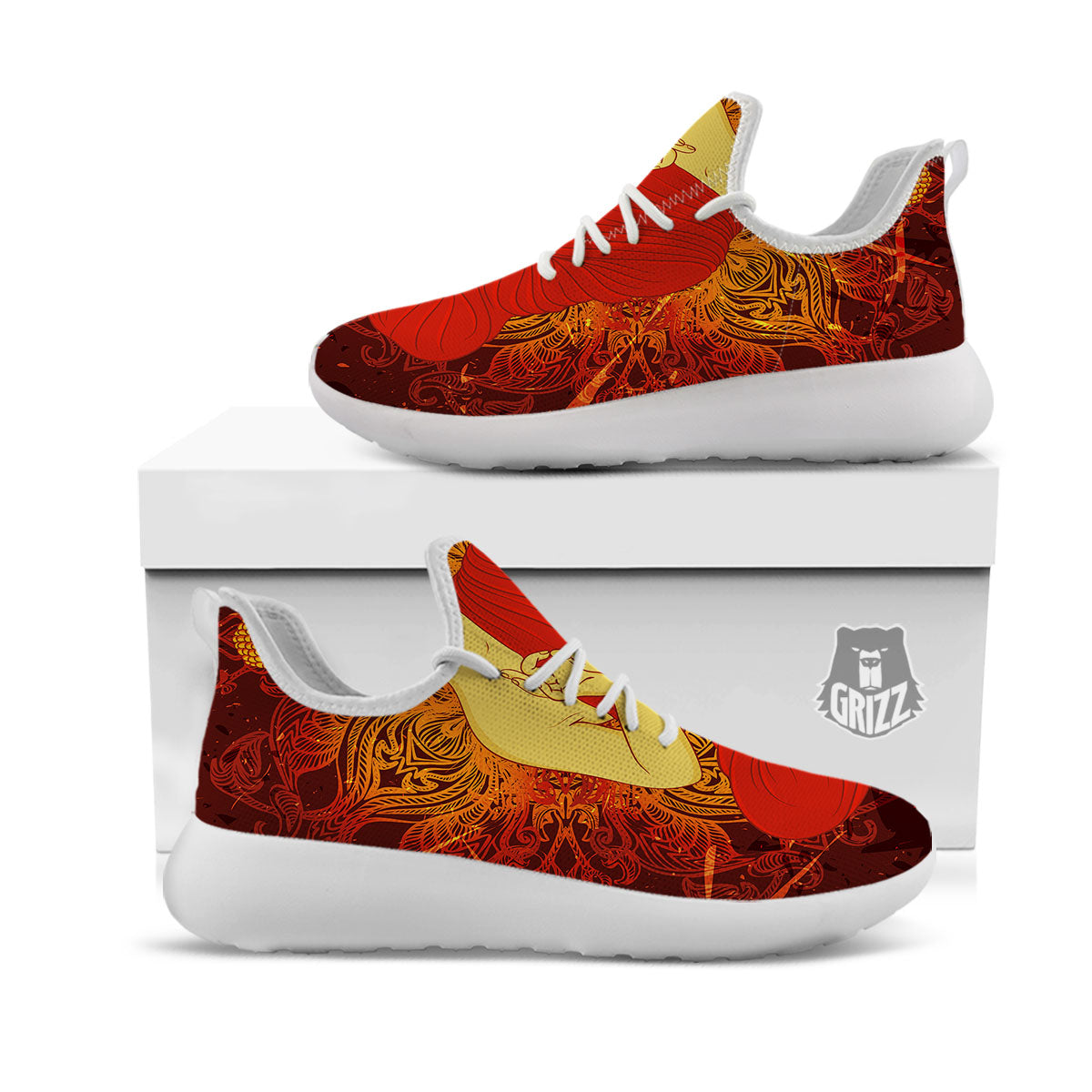 Buddha Statue Vintage Print White Athletic Shoes-grizzshop