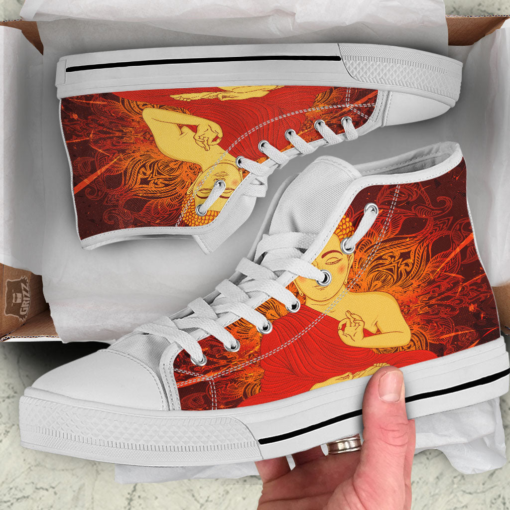 Buddha Statue Vintage Print White High Top Shoes-grizzshop