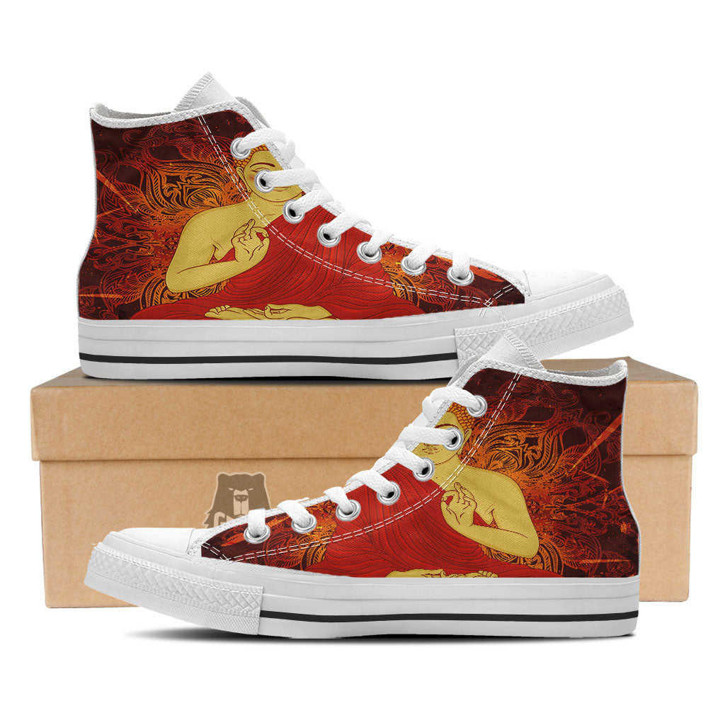 Buddha Statue Vintage Print White High Top Shoes-grizzshop