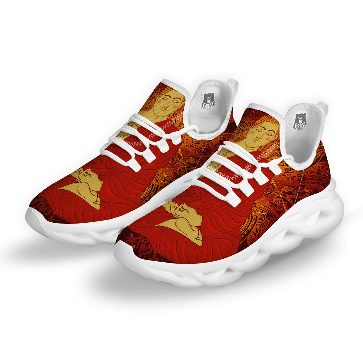 Buddha Statue Vintage Print White Running Shoes-grizzshop