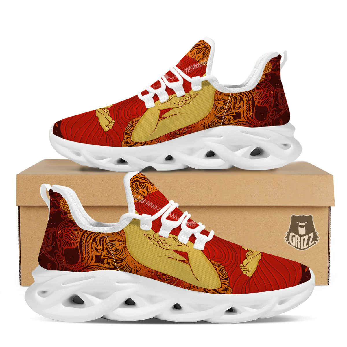 Buddha Statue Vintage Print White Running Shoes-grizzshop