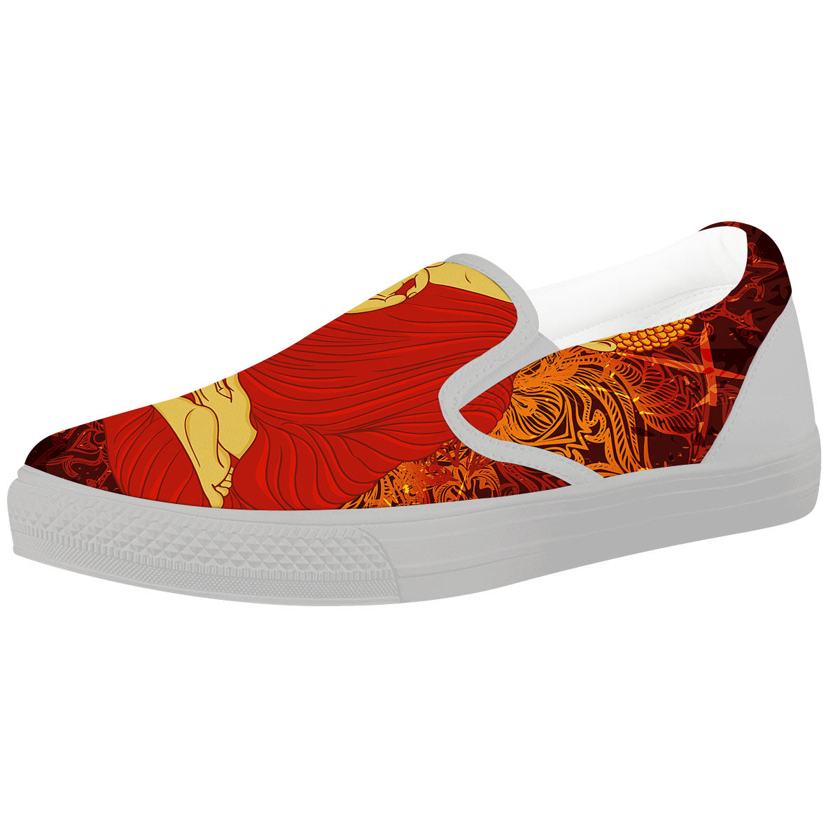 Buddha Statue Vintage Print White Slip On Shoes-grizzshop