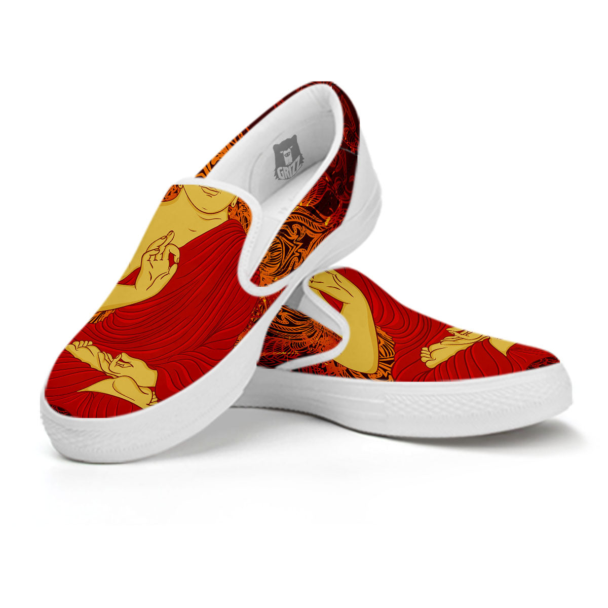 Buddha Statue Vintage Print White Slip On Shoes-grizzshop
