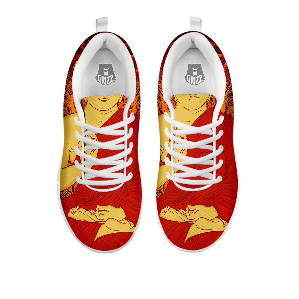 Buddha Statue Vintage Print White Sneaker-grizzshop