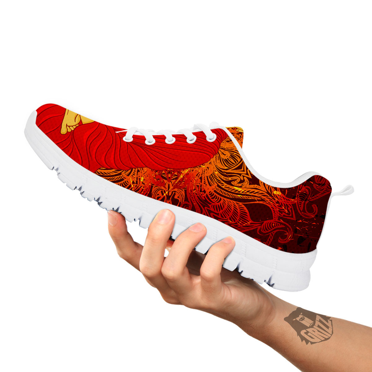 Buddha Statue Vintage Print White Sneaker-grizzshop