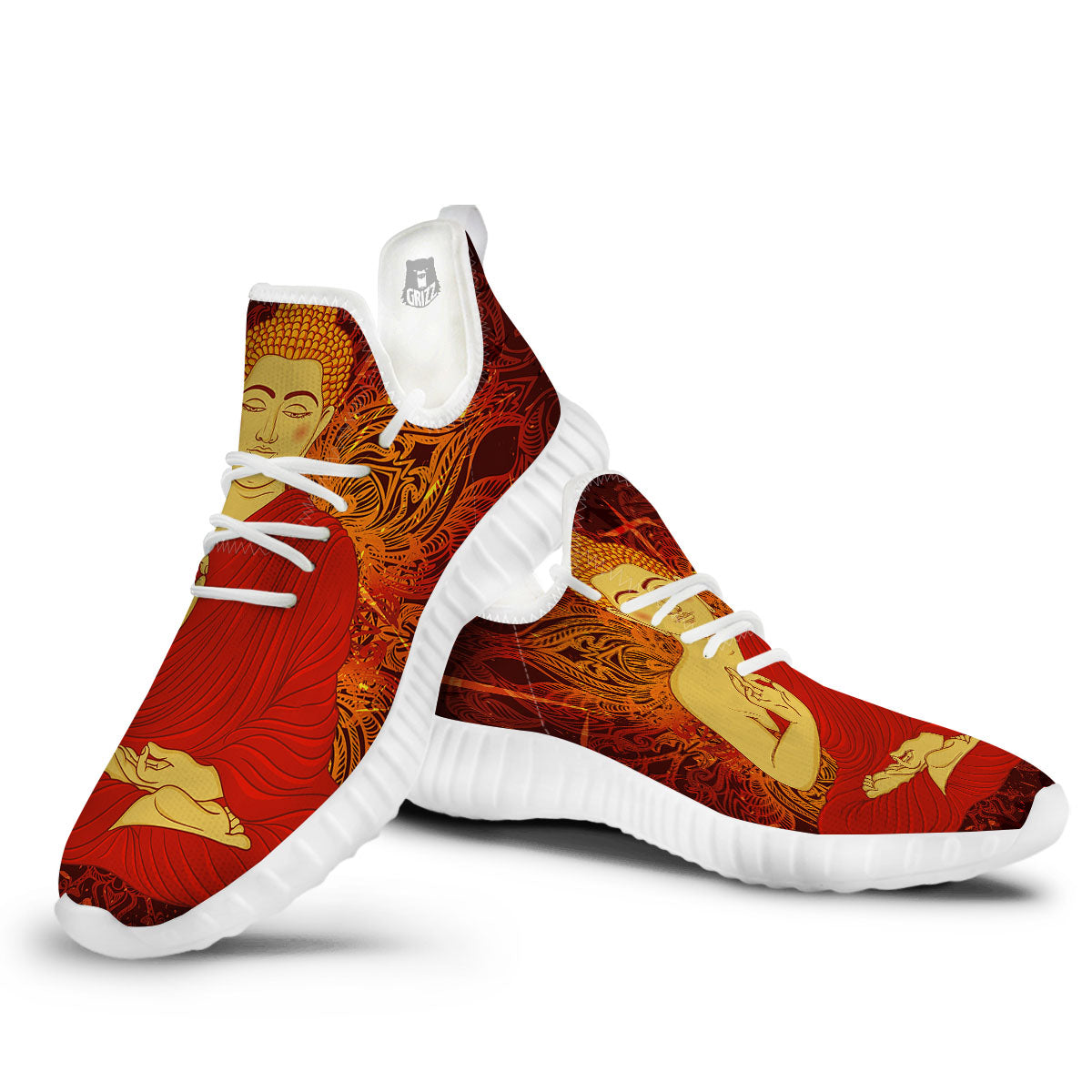 Buddha Statue Vintage Print White Walking Shoes-grizzshop