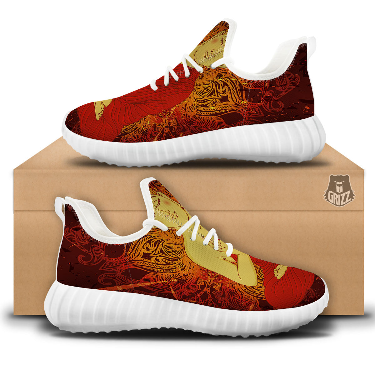 Buddha Statue Vintage Print White Walking Shoes-grizzshop