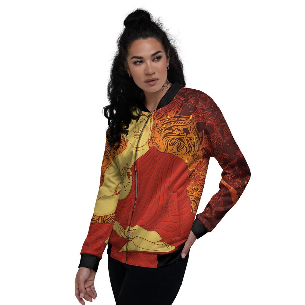 Buddha Statue Vintage Print Women's Bomber Jacket-grizzshop