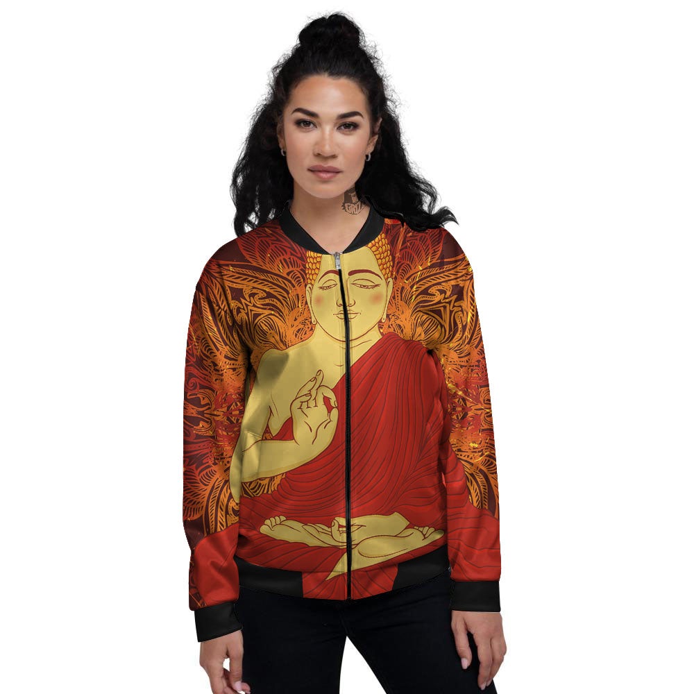 Buddha Statue Vintage Print Women's Bomber Jacket-grizzshop