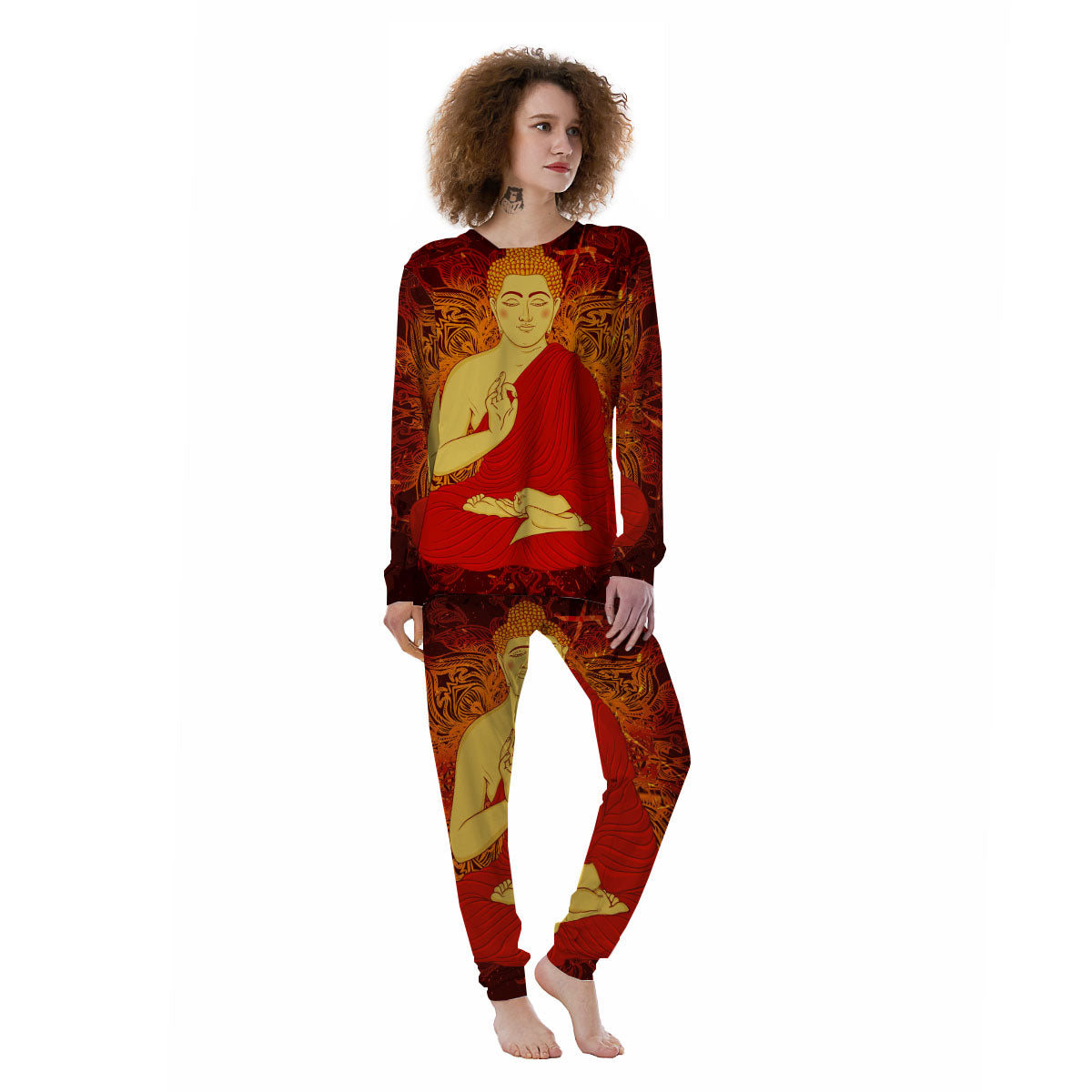Buddha Statue Vintage Print Women's Pajamas-grizzshop