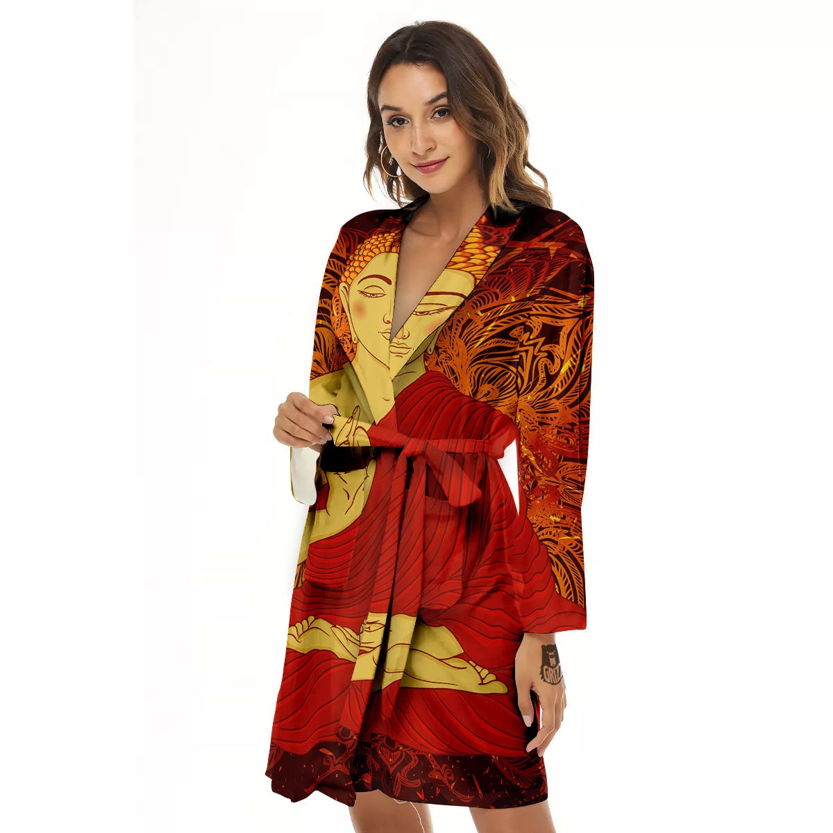 Buddha Statue Vintage Print Women's Robe-grizzshop