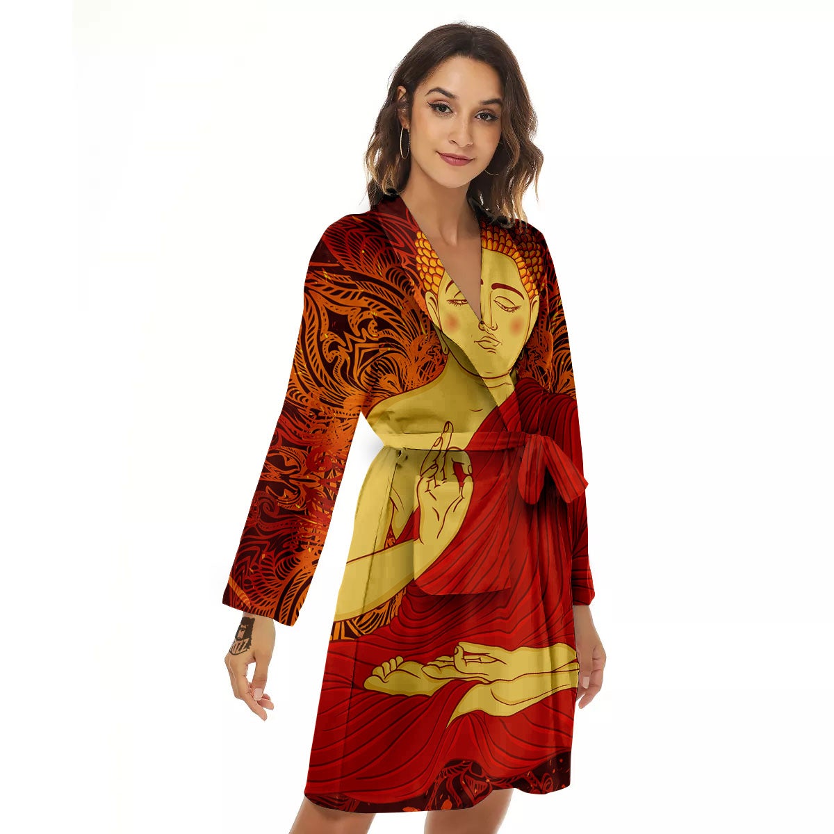 Buddha Statue Vintage Print Women's Robe-grizzshop