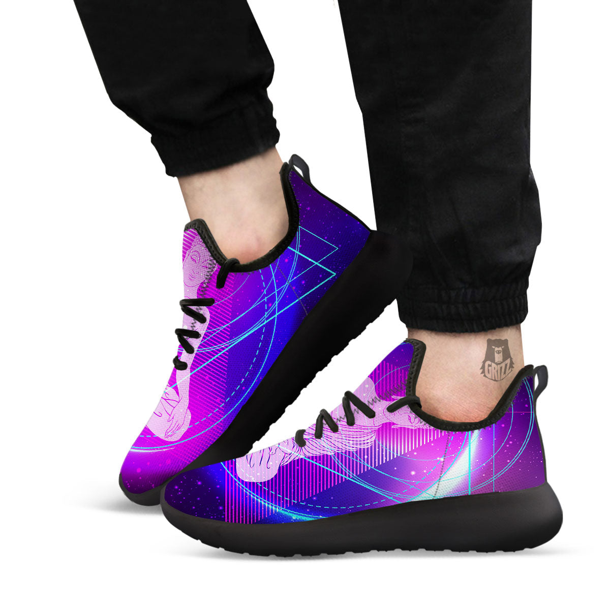 Buddha Teal And Purple Print Black Athletic Shoes-grizzshop