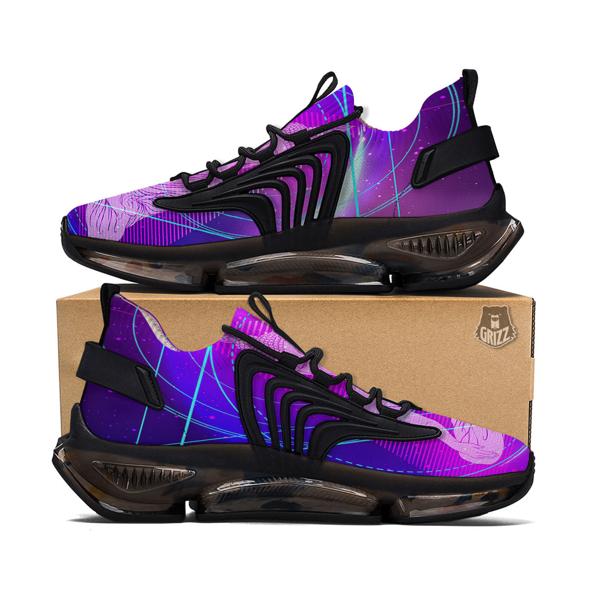 Buddha Teal And Purple Print Black Gym Shoes-grizzshop