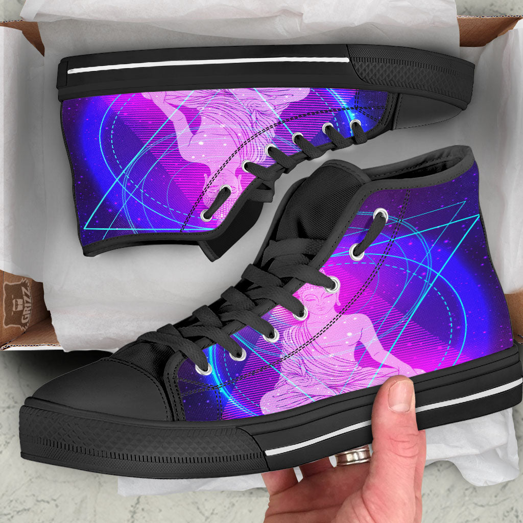 Buddha Teal And Purple Print Black High Top Shoes-grizzshop
