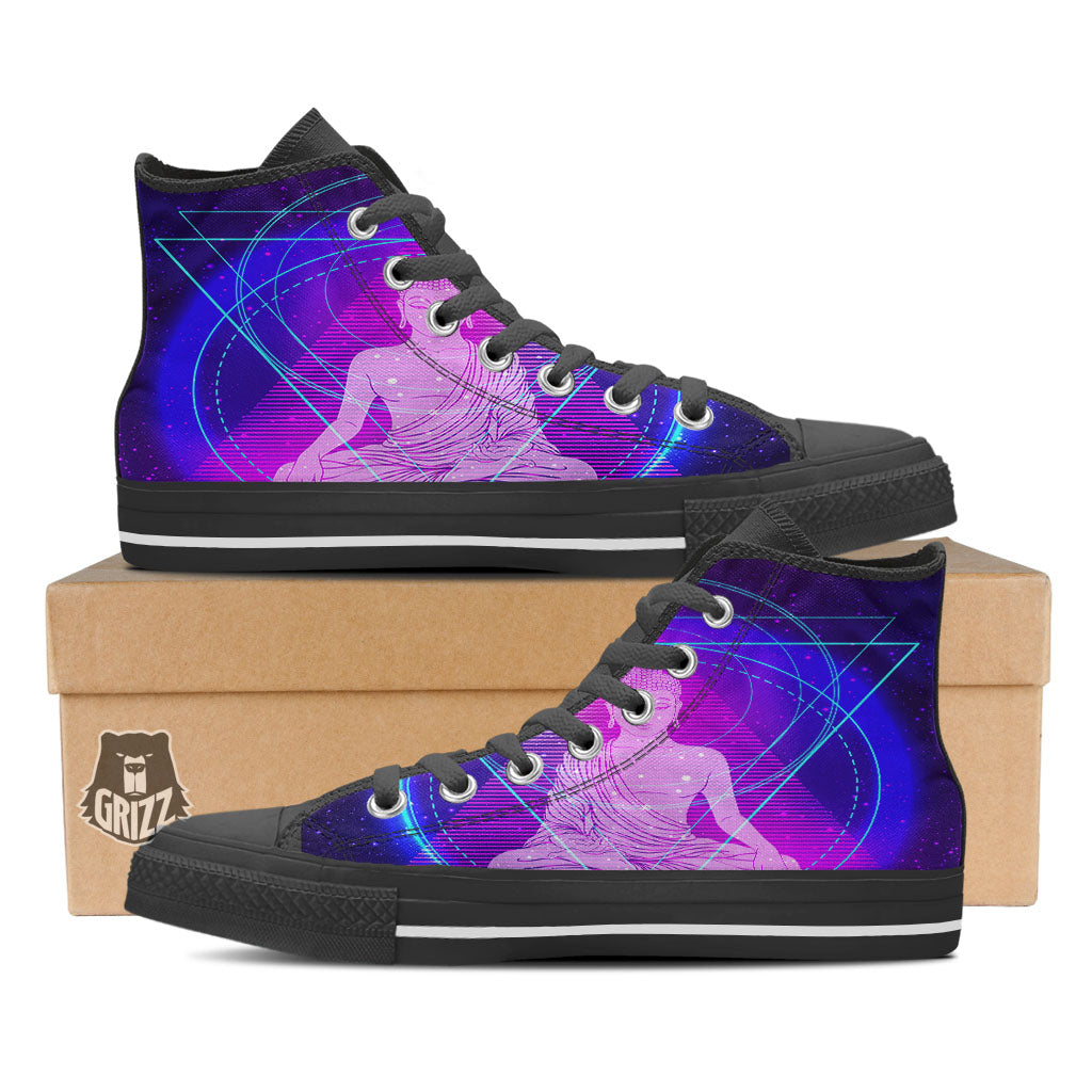 Buddha Teal And Purple Print Black High Top Shoes-grizzshop