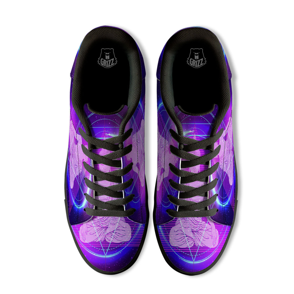 Buddha Teal And Purple Print Black Low Top Sneakers-grizzshop