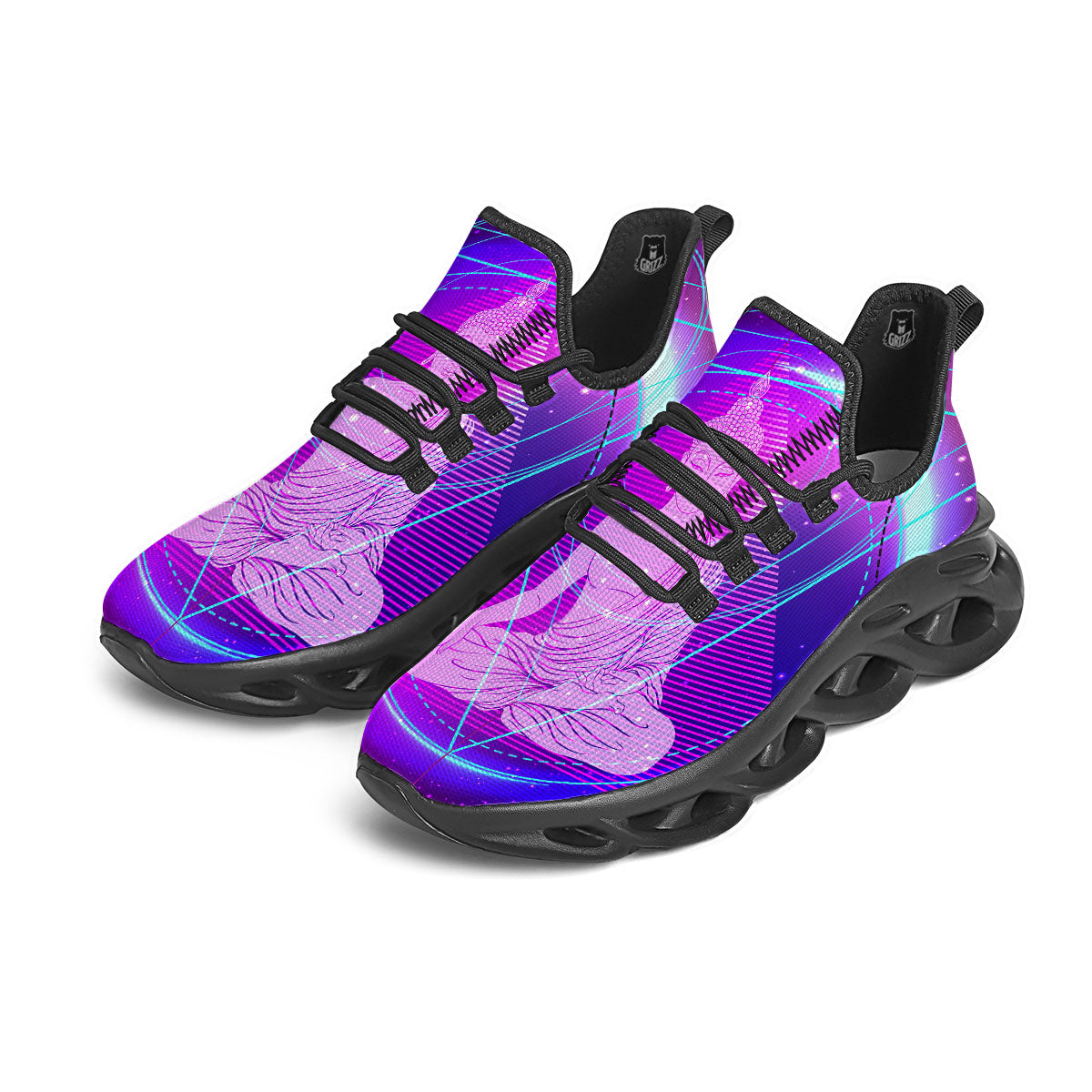 Buddha Teal And Purple Print Black Running Shoes-grizzshop