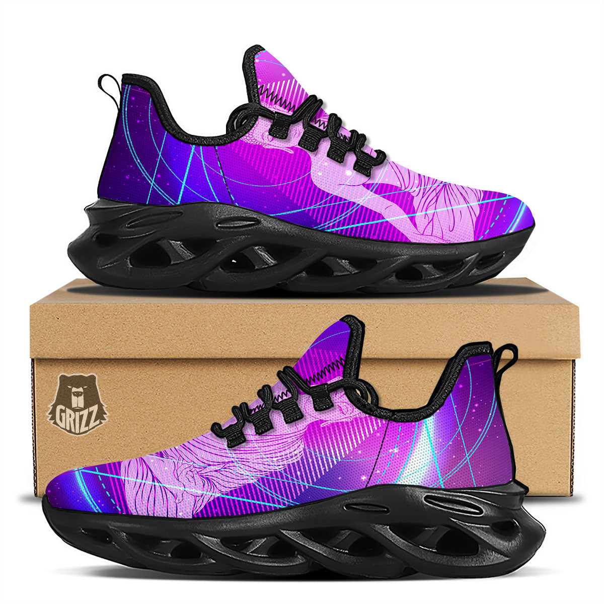Buddha Teal And Purple Print Black Running Shoes-grizzshop