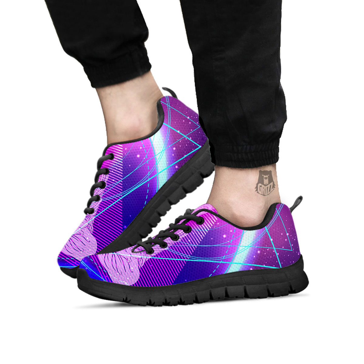 Buddha Teal And Purple Print Black Sneaker-grizzshop