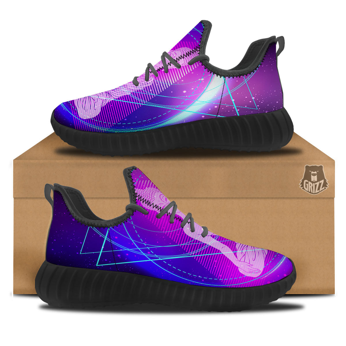 Buddha Teal And Purple Print Black Walking Shoes-grizzshop