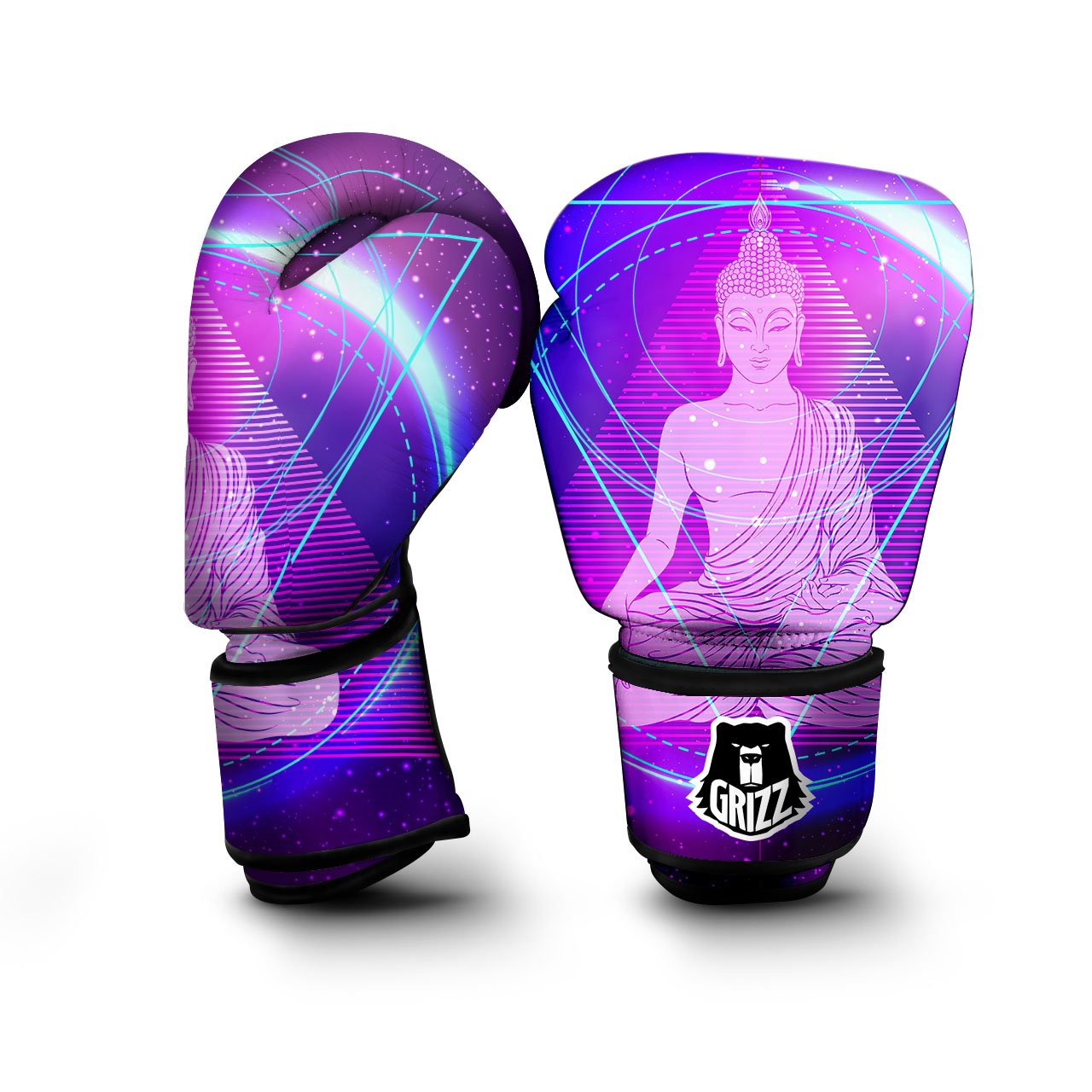 Buddha Teal And Purple Print Boxing Gloves-grizzshop