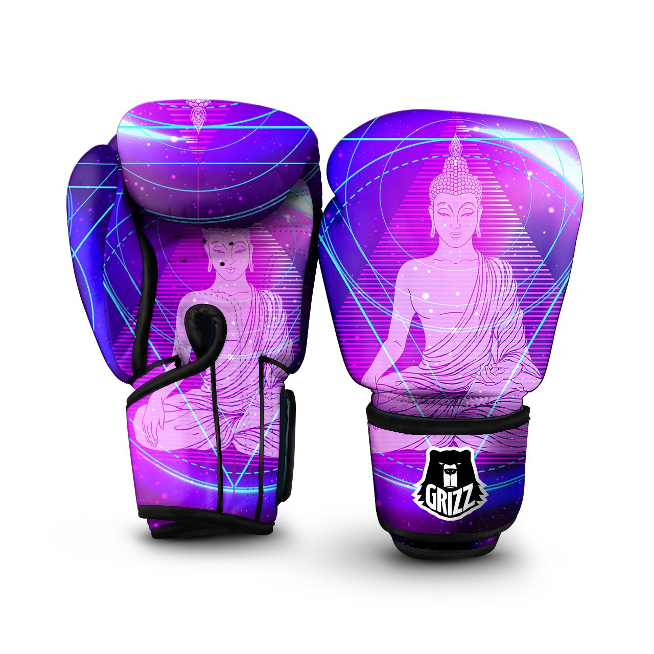 Buddha Teal And Purple Print Boxing Gloves-grizzshop