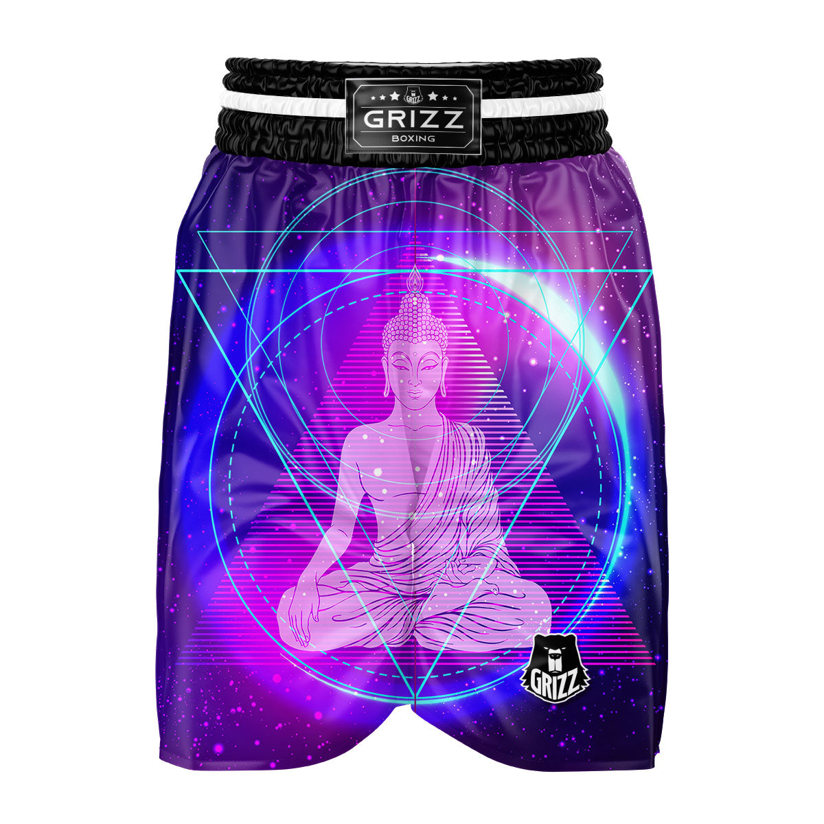 Buddha Teal And Purple Print Boxing Shorts-grizzshop
