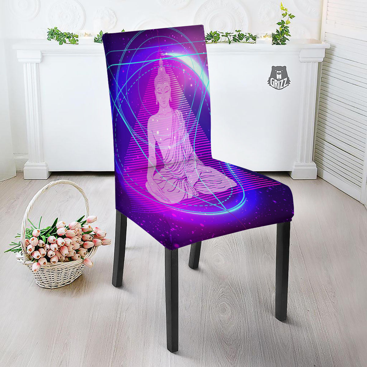 Buddha Teal And Purple Print Dining Chair Slipcover-grizzshop