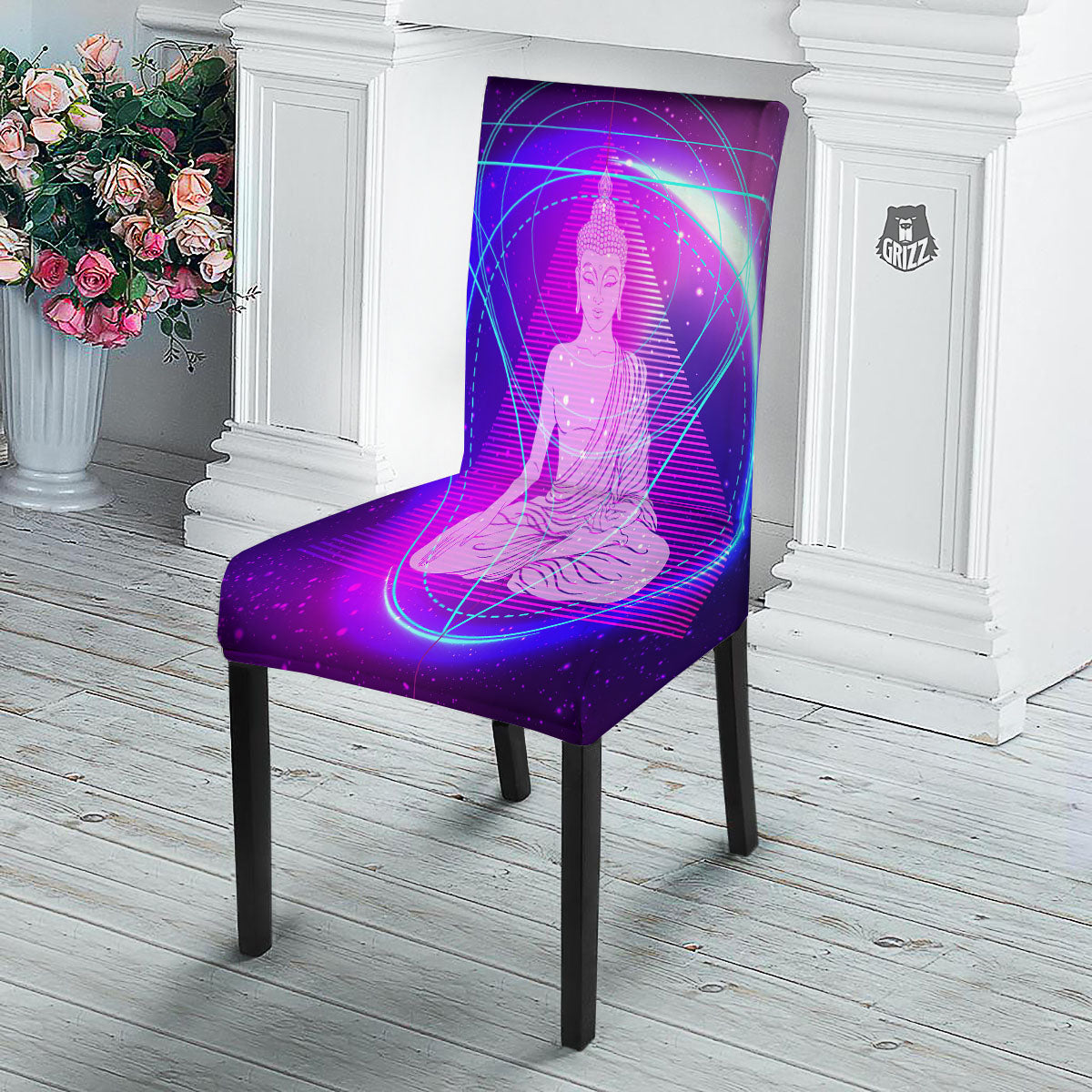 Buddha Teal And Purple Print Dining Chair Slipcover-grizzshop