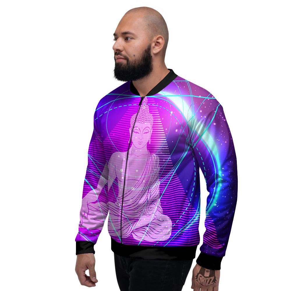 Buddha Teal And Purple Print Men's Bomber Jacket-grizzshop
