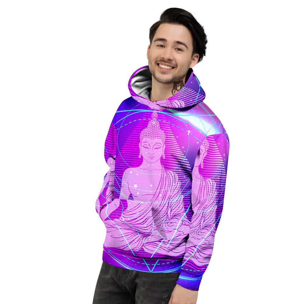 Buddha Teal And Purple Print Men's Hoodie-grizzshop