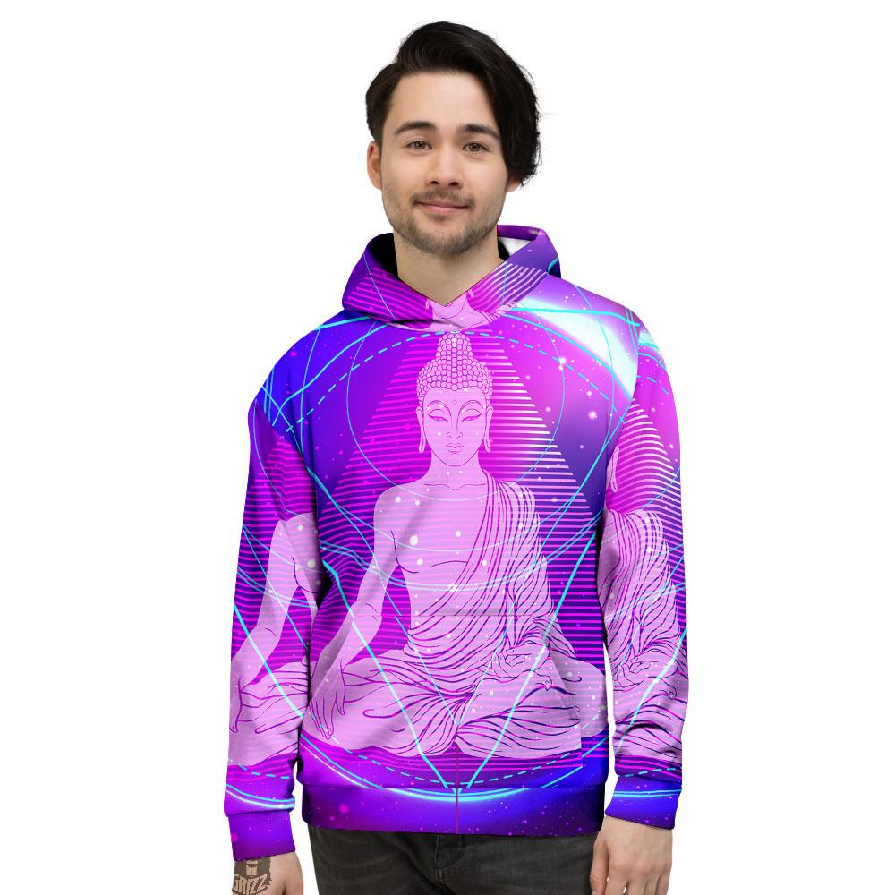 Buddha Teal And Purple Print Men's Hoodie-grizzshop